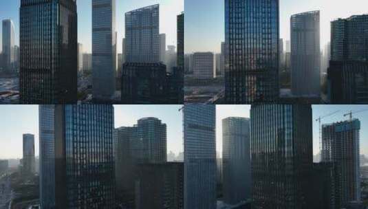阳光穿过现代城市写字楼摩天大楼高清在线视频素材下载