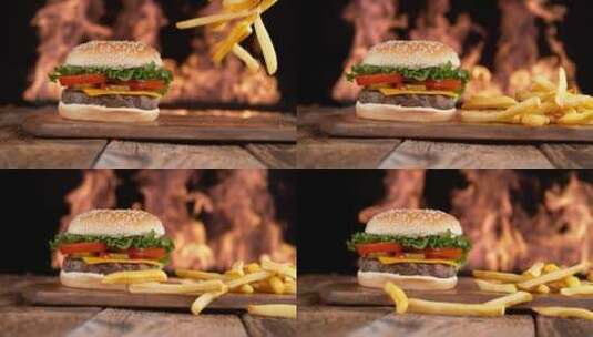 美味的薯条与汉堡高清在线视频素材下载