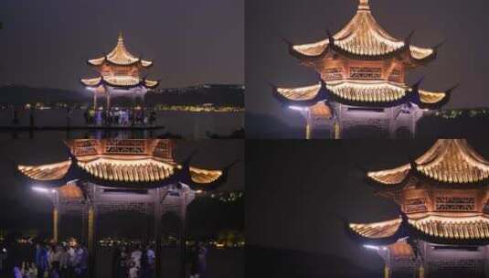 杭州西湖集贤亭夜景4K视频合集高清在线视频素材下载