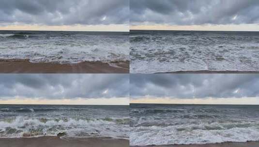 阴天傍晚的阳江海边与大海浪高清在线视频素材下载