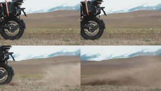 摩托轮胎带起泥土高清在线视频素材下载