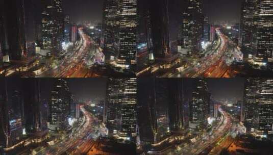 深圳下沙滨海大道建筑群夜景航拍高清在线视频素材下载
