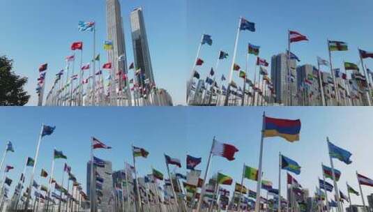 世界各国国旗、国旗飘扬、旗帜、世界贸易高清在线视频素材下载