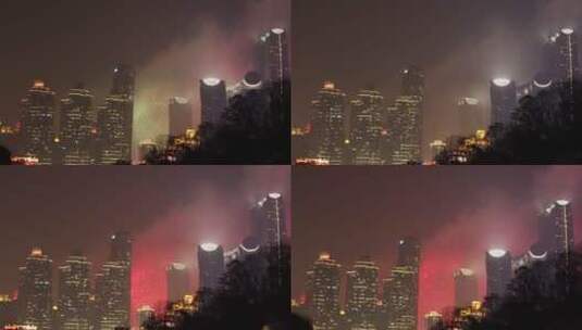 除夕夜。重庆在两江之中放烟庆祝新年高清在线视频素材下载