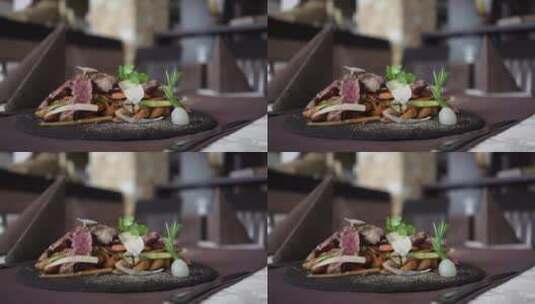 盘子上的烤牛肉高清在线视频素材下载