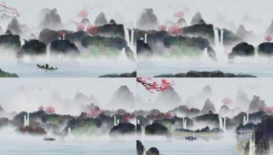 4K高清水墨山水国画江南风景高清在线视频素材下载