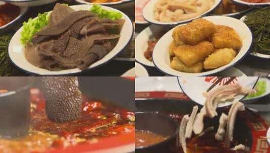 各种各样的火锅食材 火锅底料 麻辣 涮肉高清在线视频素材下载