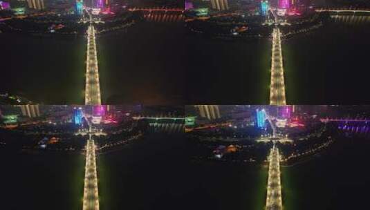 航拍南宁邕江大桥夜景高清在线视频素材下载