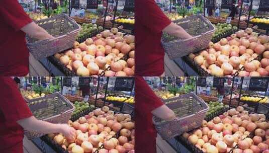 4K  超级市场女人挑选水果高清在线视频素材下载