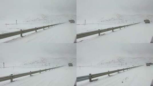 西藏旅游317国道车窗外冰雪路面暴风雪高清在线视频素材下载