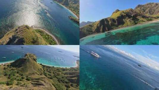 FPV无人机航拍游艇海浪海滩海边森林巴厘岛高清在线视频素材下载