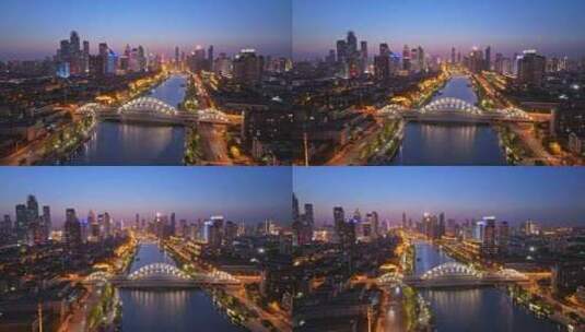 天津直沽桥夜景航拍高清在线视频素材下载