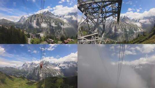 乘坐缆车拍摄山脉高清在线视频素材下载
