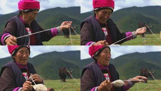 藏族妇女纺线织布劳作手工高清在线视频素材下载