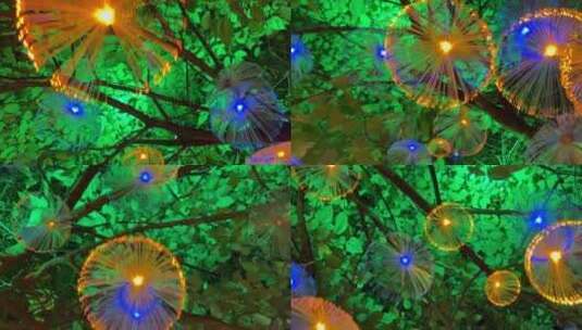 仰视水母灯树木亮化高清在线视频素材下载