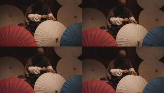 中国伞博物馆 制伞工艺展示高清在线视频素材下载