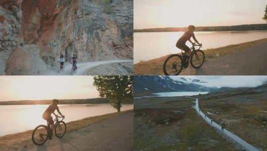 [合集]骑自行车日落骑行山地自行车高清在线视频素材下载
