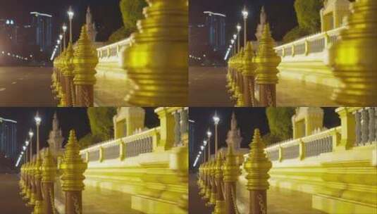 4k东南亚吴哥窟夜晚金色寺庙特写高清在线视频素材下载