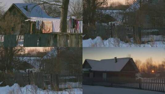 冬季农村木屋高清在线视频素材下载