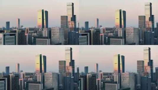 西安都市之门 高新区建筑群夕阳下高清在线视频素材下载