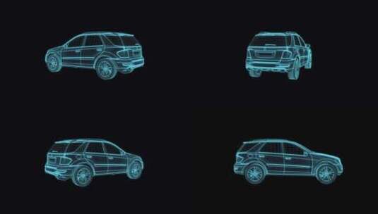 蓝色线框全息科技汽车动画带通道高清在线视频素材下载