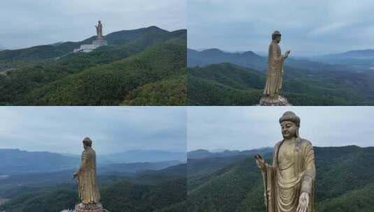 河南鲁山尧山中原大佛航拍高清在线视频素材下载