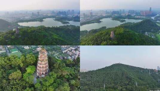 佛山顺德顺峰山公园太平塔航拍高清在线视频素材下载