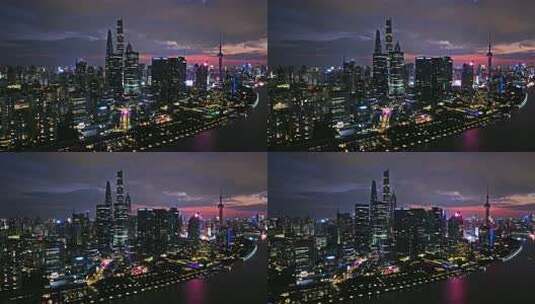 上海陆家嘴浦江外滩夜景航拍高清在线视频素材下载