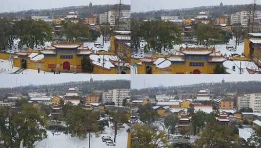 武汉武昌区宝通寺雪景航拍高清在线视频素材下载