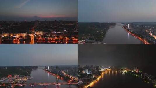 城市河流桥梁夜景航拍乐山夜景高清在线视频素材下载