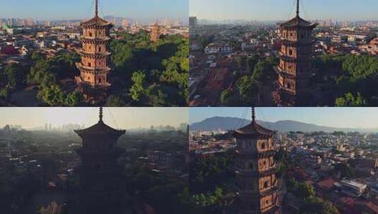 秋天的晴天，泉州开元寺，航拍泉州城市风光高清在线视频素材下载