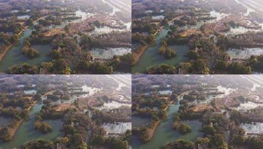 杭州西溪湿地曲水寻梅 春天江南梅花航拍高清在线视频素材下载