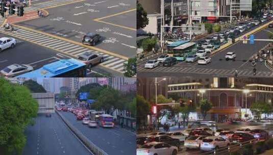 繁忙城市街道路口交通车流人流延时高清在线视频素材下载
