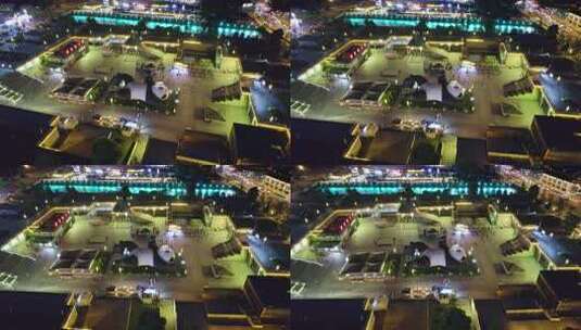 成都都江堰市仰天窝广场自拍大熊猫夜景航拍高清在线视频素材下载