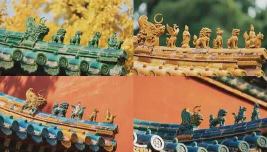 古建筑屋顶脊兽特写高清在线视频素材下载