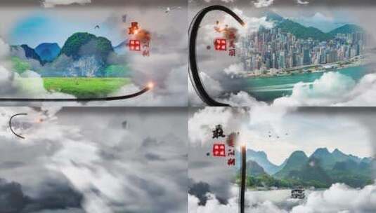  大气中国风水墨线条云端穿梭图文片头高清AE视频素材下载