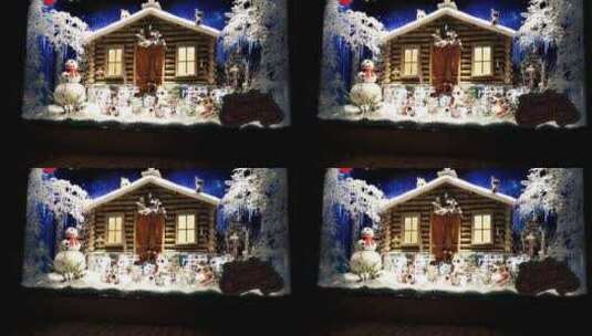 夜晚街边橱窗里的圣诞玩偶延时摄影高清在线视频素材下载