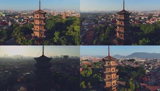 秋天的晴天，泉州开元寺，航拍泉州城市风光高清在线视频素材下载