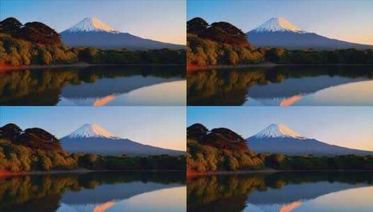 富士山美丽倒影的自然风光全景高清在线视频素材下载