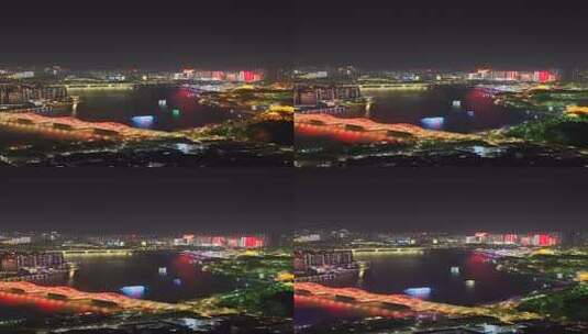 城市河流夜景航拍全景高清在线视频素材下载