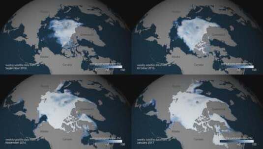 显示北极海冰增长的计算机动画高清在线视频素材下载