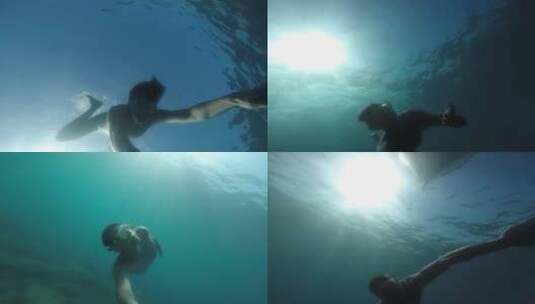 一个在海面浮潜游泳的人高清在线视频素材下载