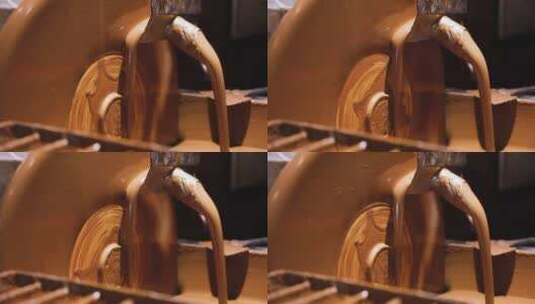 工厂巧克力生产的特写镜头高清在线视频素材下载