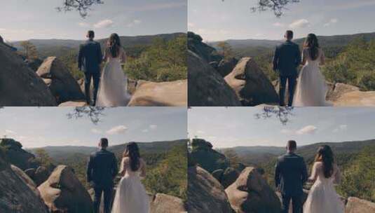 新婚夫妇在山上看风景高清在线视频素材下载