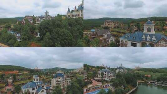 航拍云南寻甸阿拉丁小镇彩色城堡建筑高清在线视频素材下载