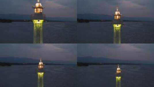 航拍特写海边灯塔高清在线视频素材下载