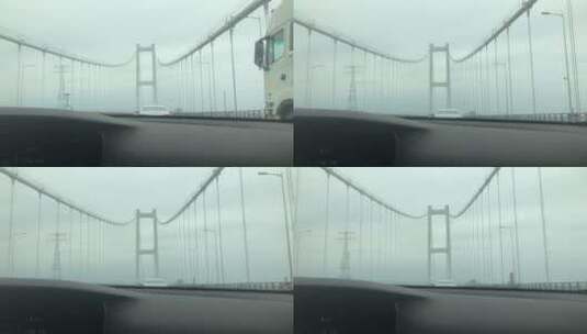 车窗视角的悬索桥高清在线视频素材下载