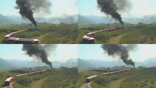 蒸汽火车蜿蜒穿过落基山脉高清在线视频素材下载