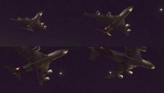 飞机夜间着陆特写高清在线视频素材下载