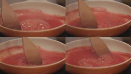 番茄榨汁熬制西红柿底料高清在线视频素材下载
